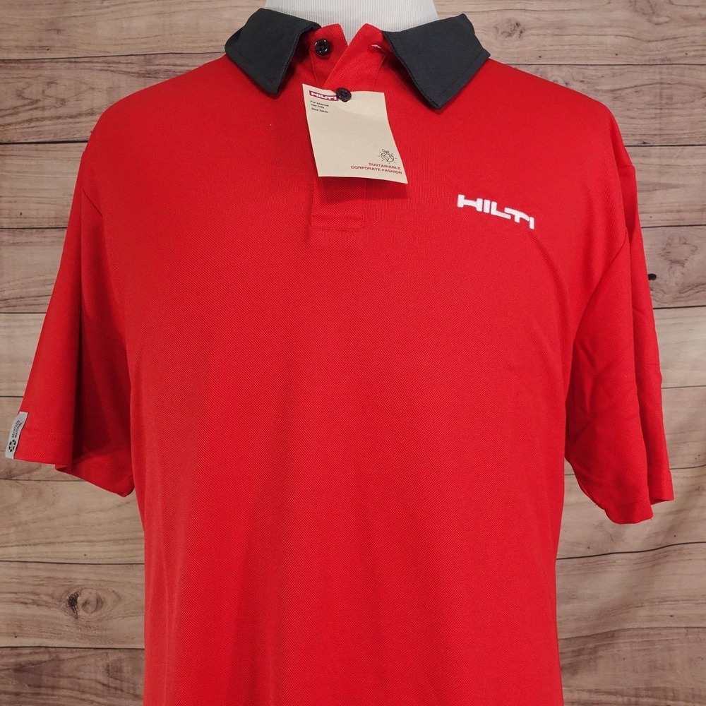 Hilti Tools Polo Shirt Mens 3XL Red Recycled Polyester Workwear Short Sleeve